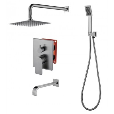 high end square 304 stainless steel build in wall mounted hot and cold water rain and hand shower set